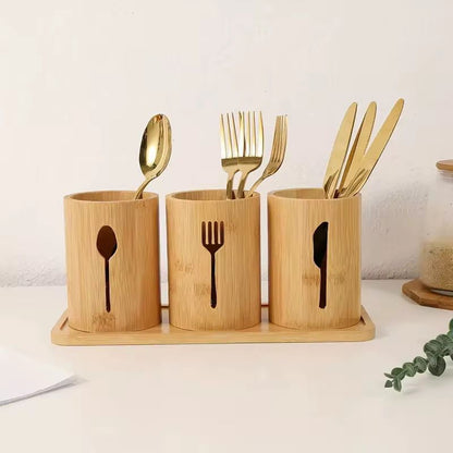 4-in-1 Eco-Friendly Bamboo Cutlery Organizer