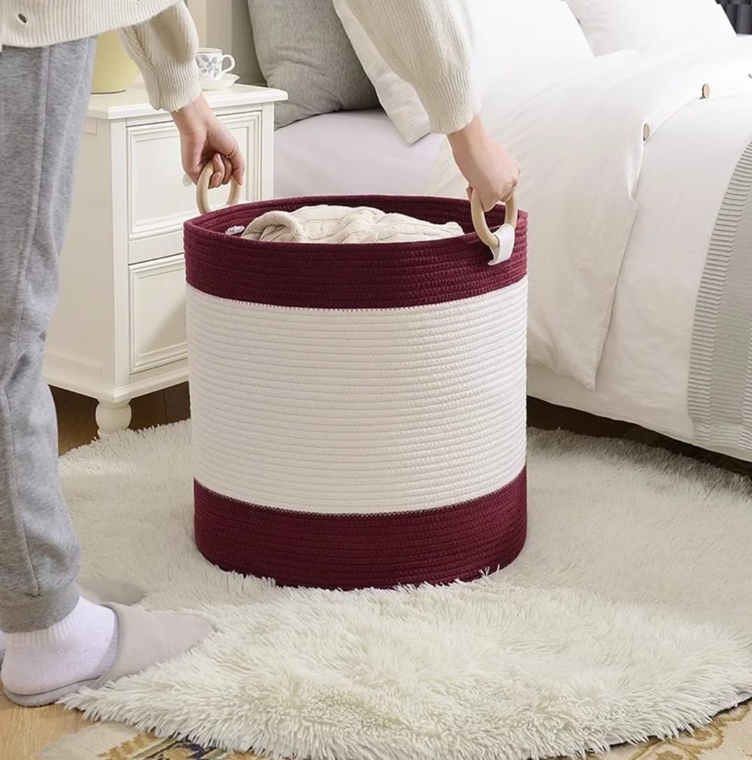 Large collapsible cotton rope storage basket for toys, laundry, and home organization