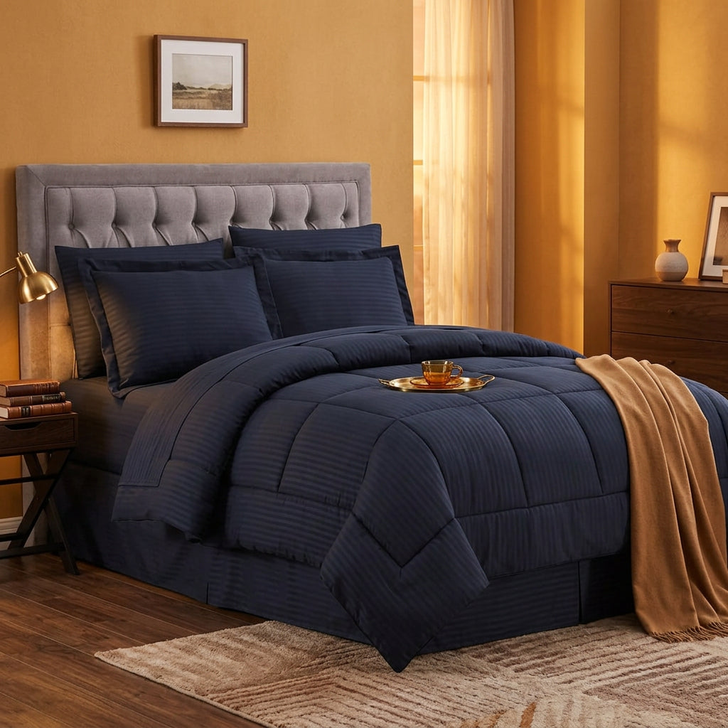 7 × 8ft Extra King Size Cotton Striped Duvet Set