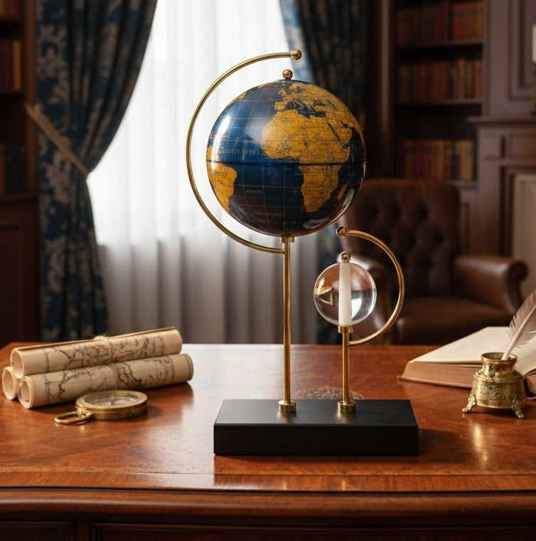 Desktop globe with crystal ball accent, elegant decorative piece for home or office