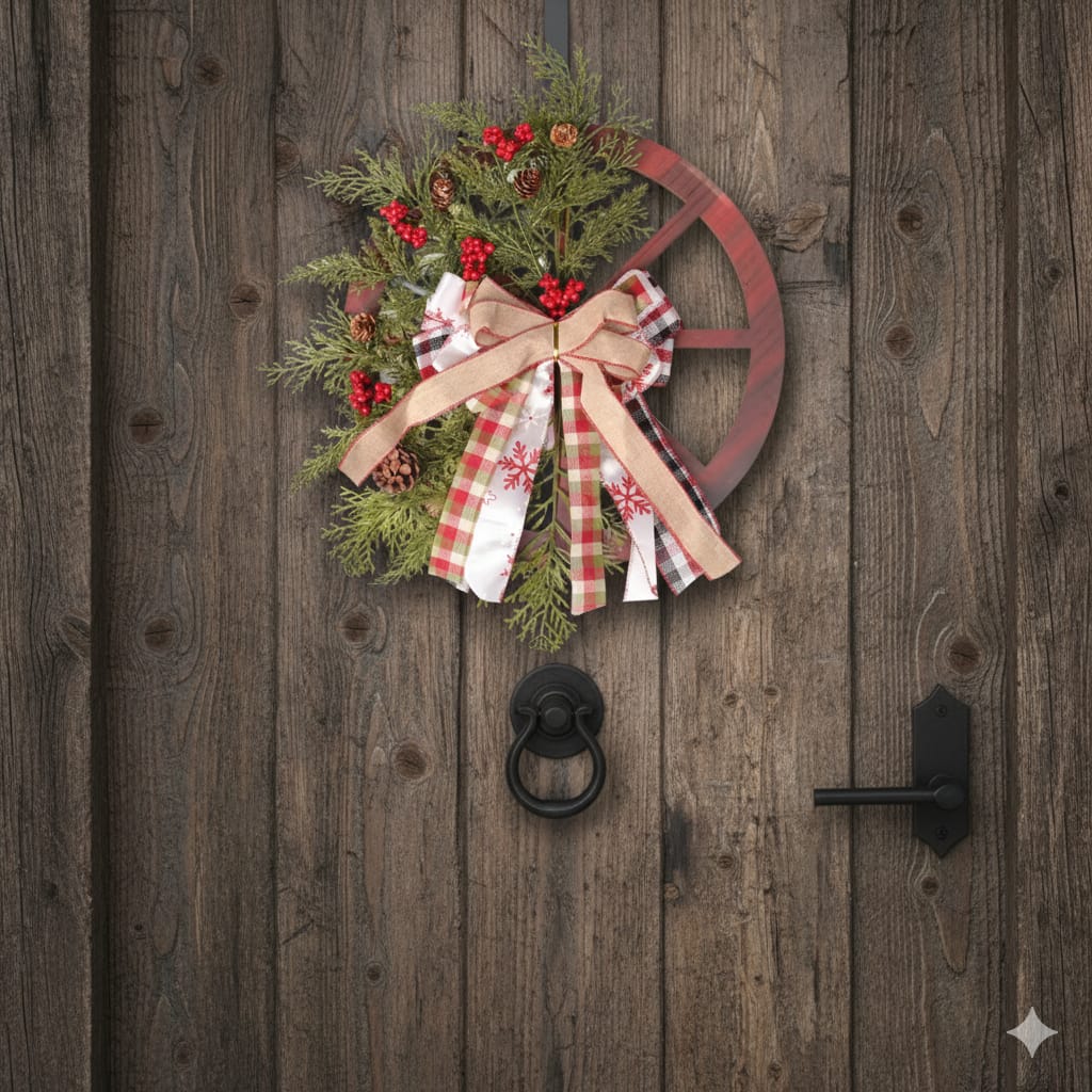 Christmas Rustic Wagon Wheel Wreath