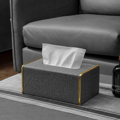 Fabric Tissue Holder with Gold Trim