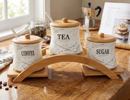 3 Piece Canister Set With Golden Rack