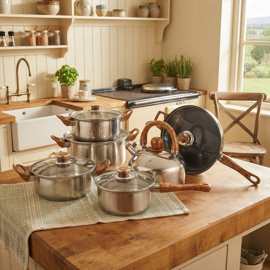 12Pc Stainless Steel Cookware Set with Kettle