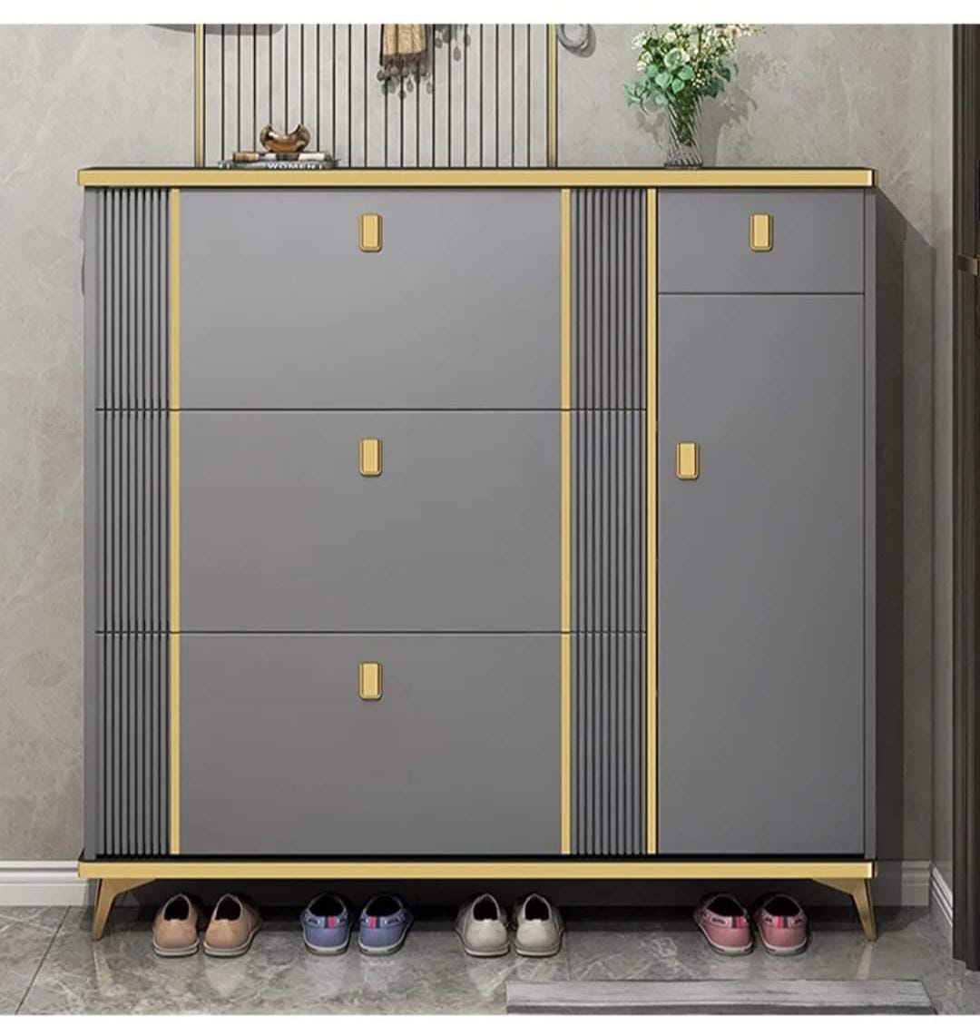 Modern bucket flip shoe cabinet with slim space-saving design for hallways and entryways
