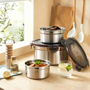 3 piece leakproof 304 stainless steel lunch box set for work, school, travel, and everyday meal storage.