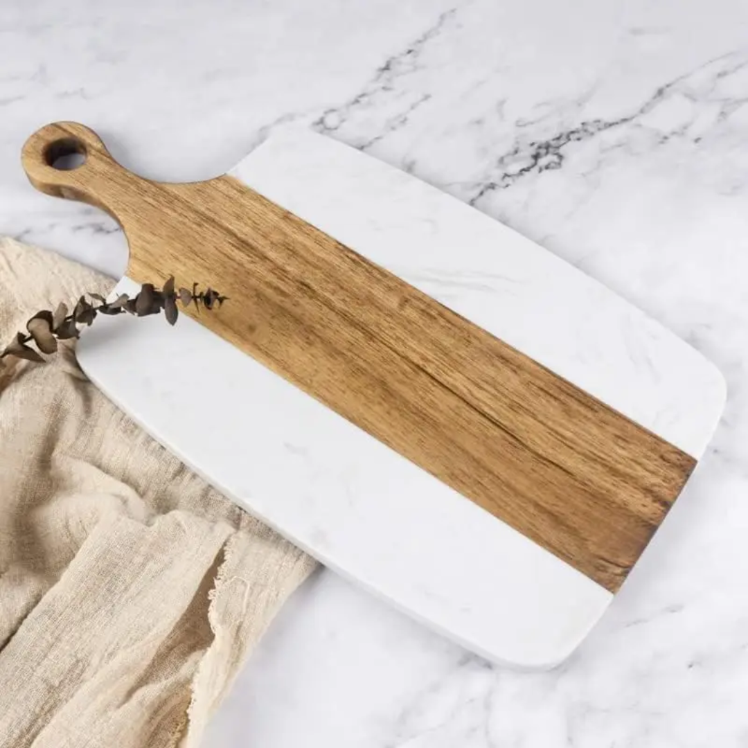 Acacia Wood Chop Board with Marble Inlay