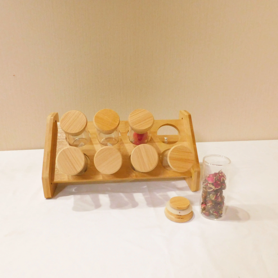 Spice Jars Set with Bamboo Stand