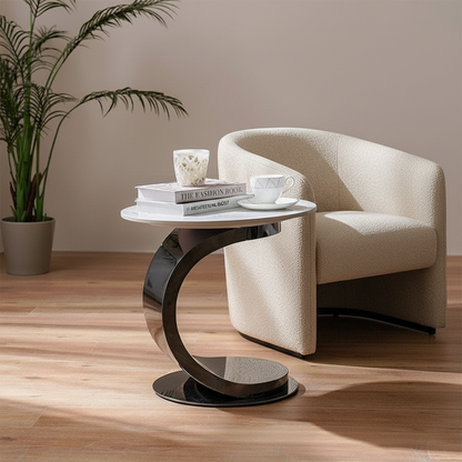 Marble Top Mini Side Table with Sleek Metallic Stand