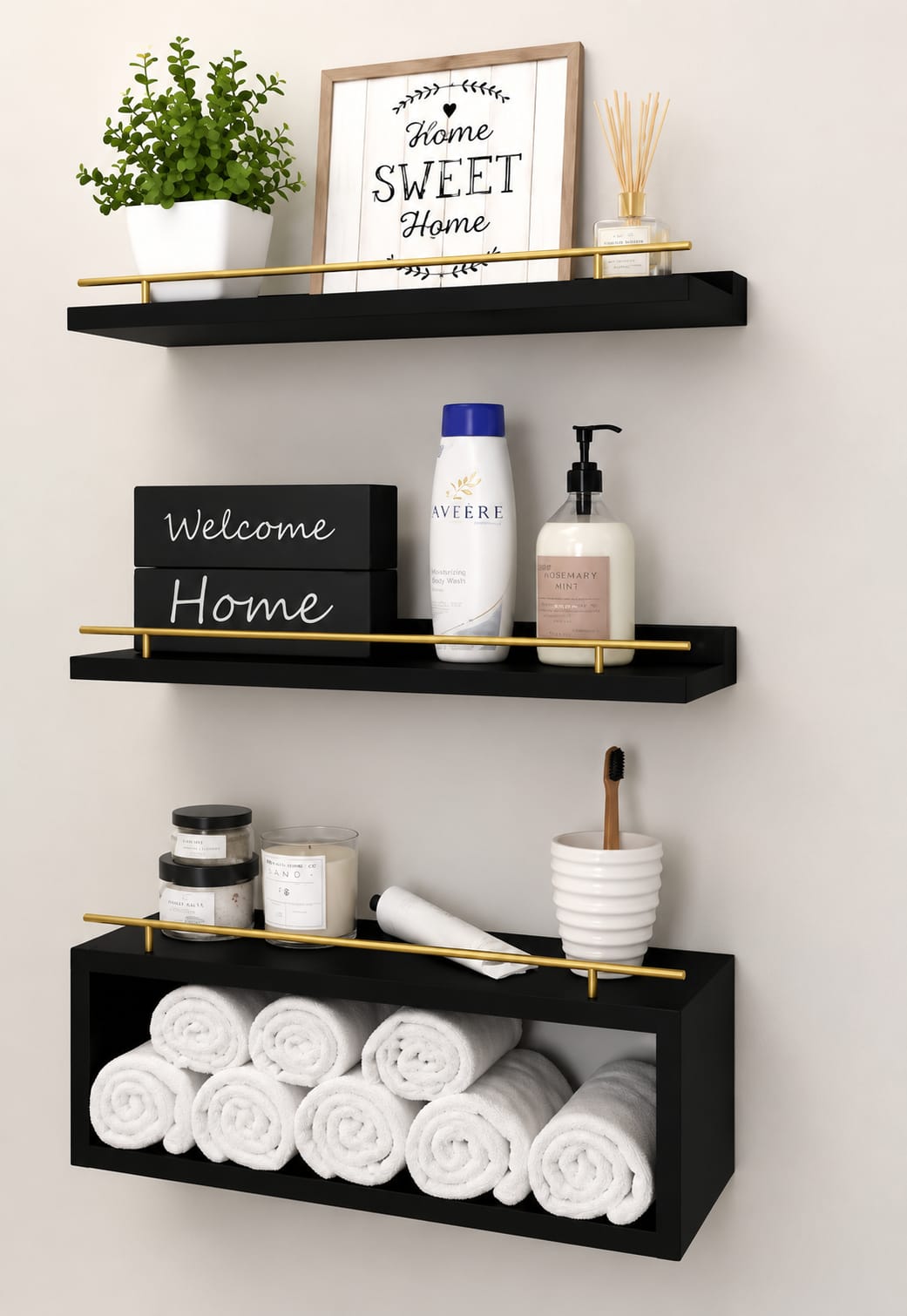 Solid Pine Wood Bathroom Floating Shelves