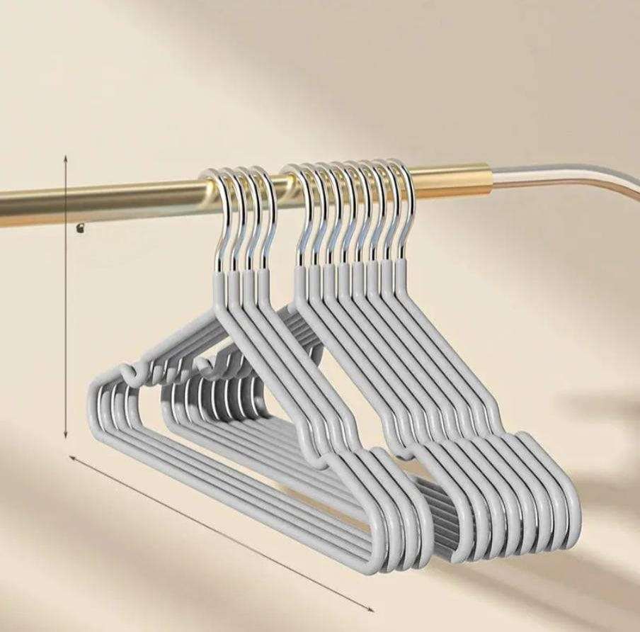 10-Piece stainless steel metallic hangers set in multiple colors for wardrobe organization