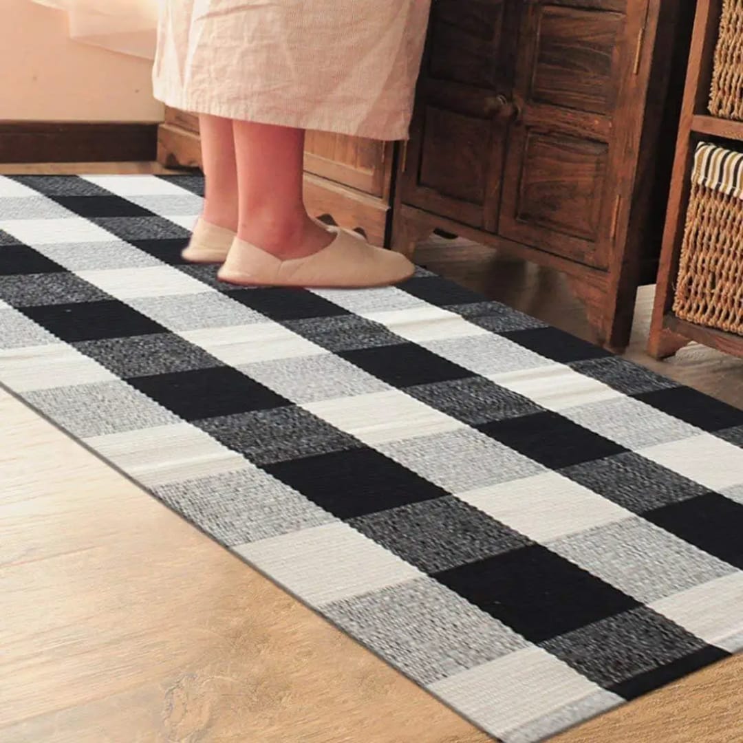 Monochrome Woven Checkered Rug