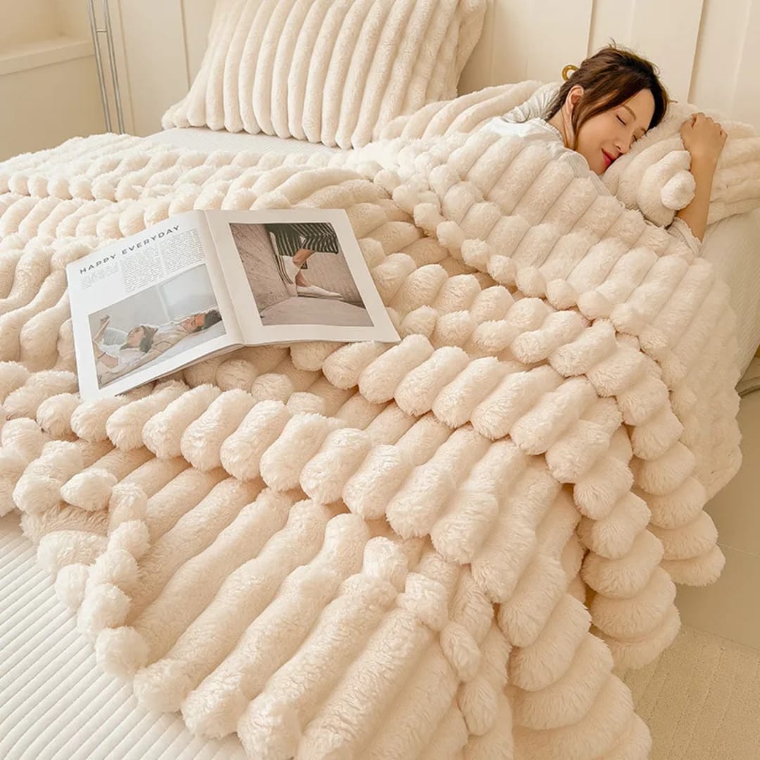 Flannel coral fleece blanket ultra-soft warm throw available in cream white, beige, and grey for home and travel use