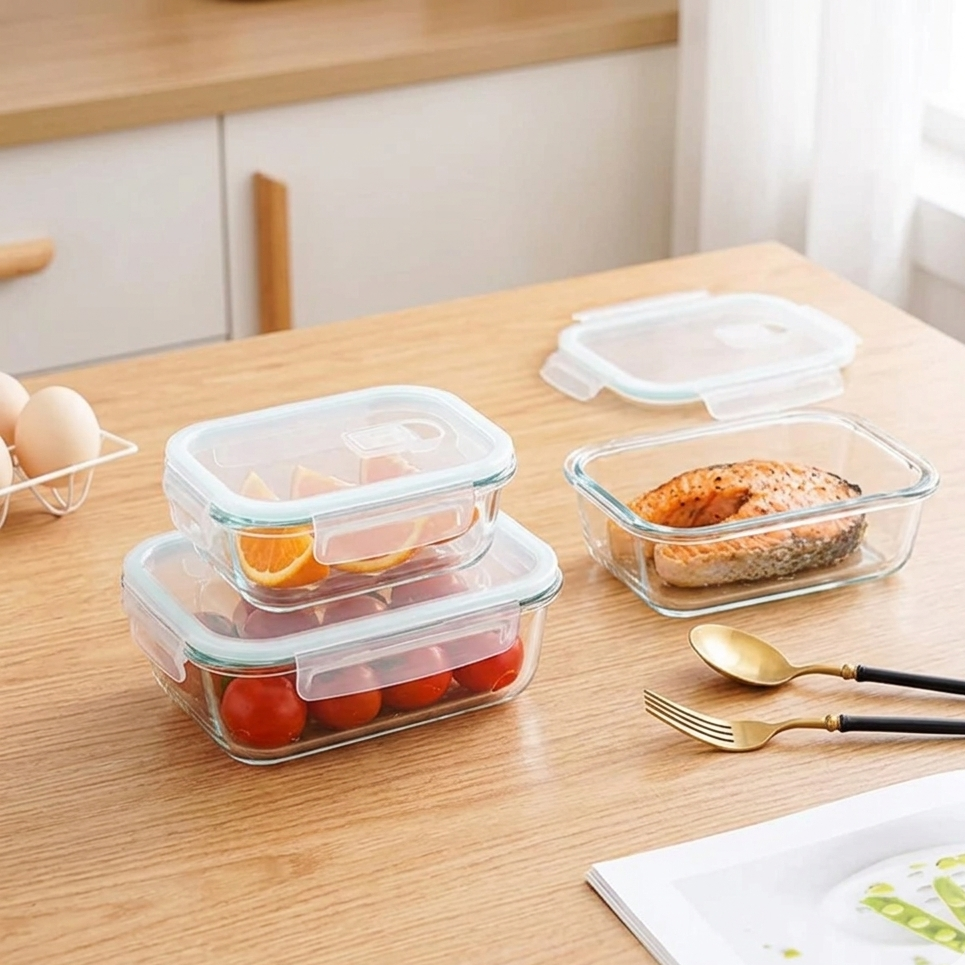 3 Piece high borosilicate food storage container set for airtight kitchen food storage in different capacities