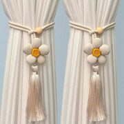 Pair of knitted fruit curtain tiebacks for securing and decorating sheer curtains