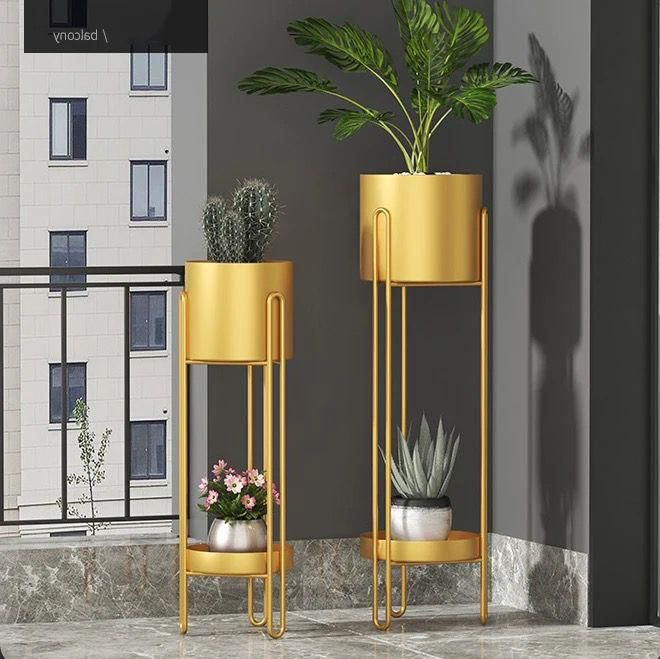 Small decorative planters 51cm x 20cm in gold, blue, and white