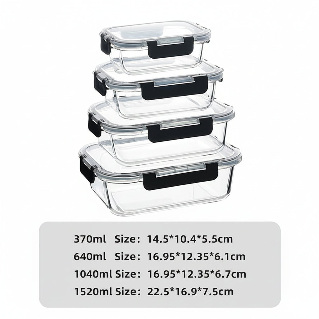 4 Piece Glass Food Storage Container Set with Lids
