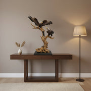 Dawood Lifestyle & Gadgets kes resin eagle statue featuring two bald eagles perched on a driftwood-style branch with one eagle in flight on a black display base