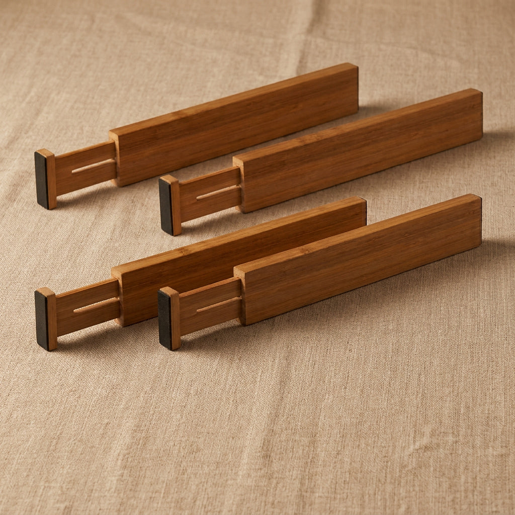 4 Piece Adjustable Bamboo Drawer Divider Set with 43–56cm Adjustable Length for Home Storage available in Nairobi, Kenya