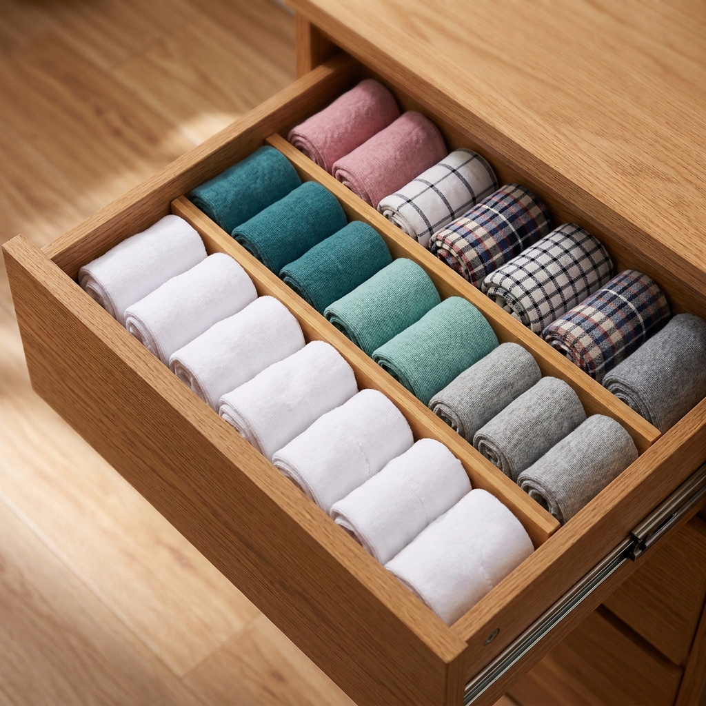 4 Piece Adjustable Bamboo Drawer Divider Set, 43–56cm