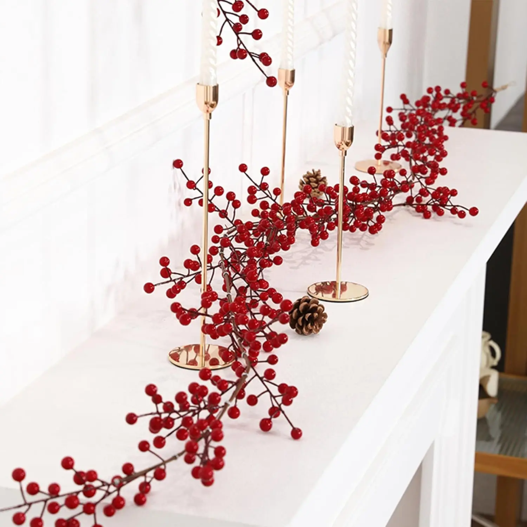 1.8M Red Berry Christmas Garland with Lights