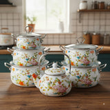 Enamel Cookware Set With 5 Casseroles And Kettle