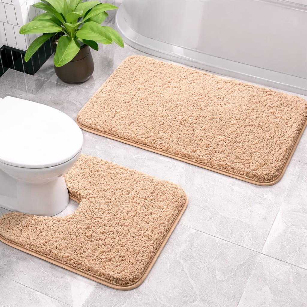 2pcs Plush Bath Mat Set