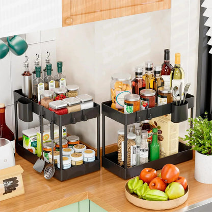 2-Tier Carbon steel multi-purpose pull-out rack in black
