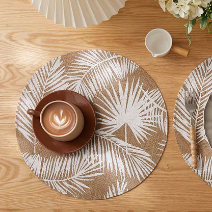 Set of 6 round table placemats with elegant leaf pattern design