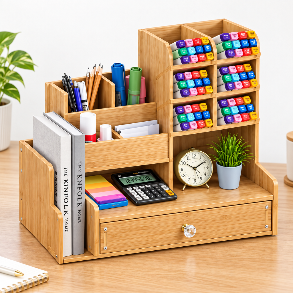 Desktop Pen Storage Organizer with Drawer