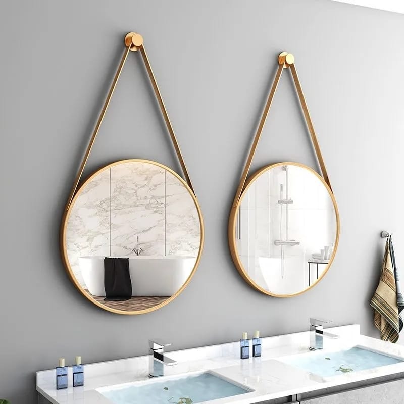 80 cm round iron art wall mirror with aluminum alloy frame for living room, bedroom, hallway, and interior décor.
