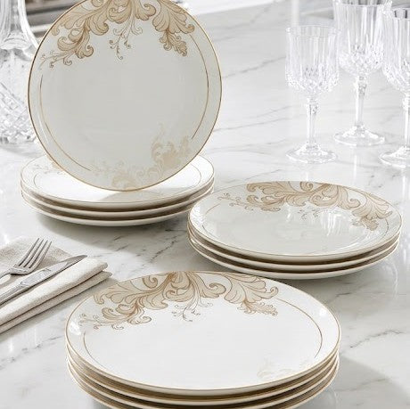 6pcs bone china round soup plates white with grey flower design, elegant 8 inch dining plates