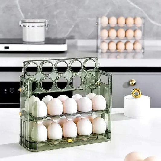 Clear autoflip fridge egg storage plastic box holding up to 30 eggs