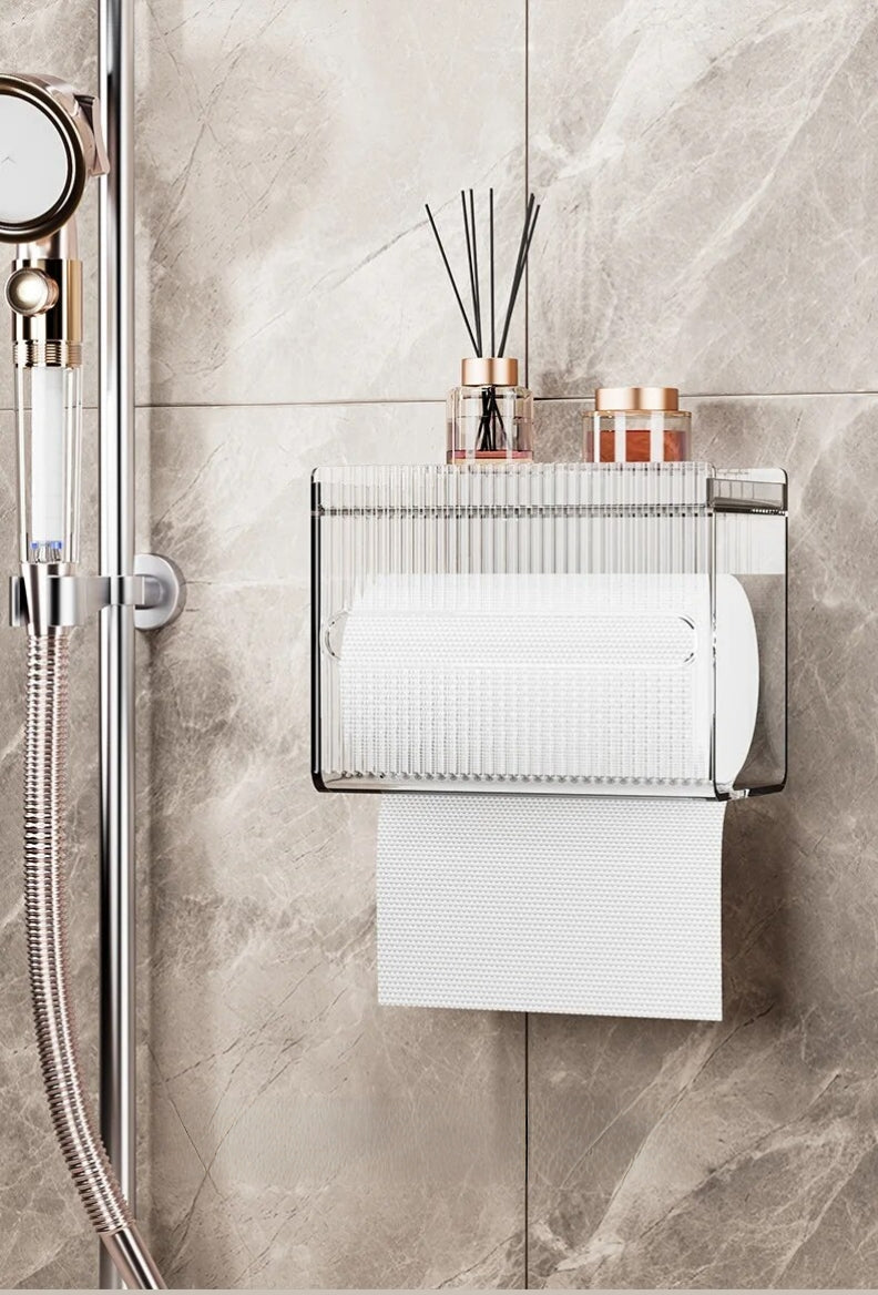 Wall-mounted plastic toilet tissue box with drawer
