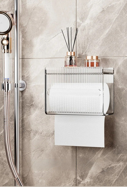 Wall-mounted plastic toilet tissue box with drawer
