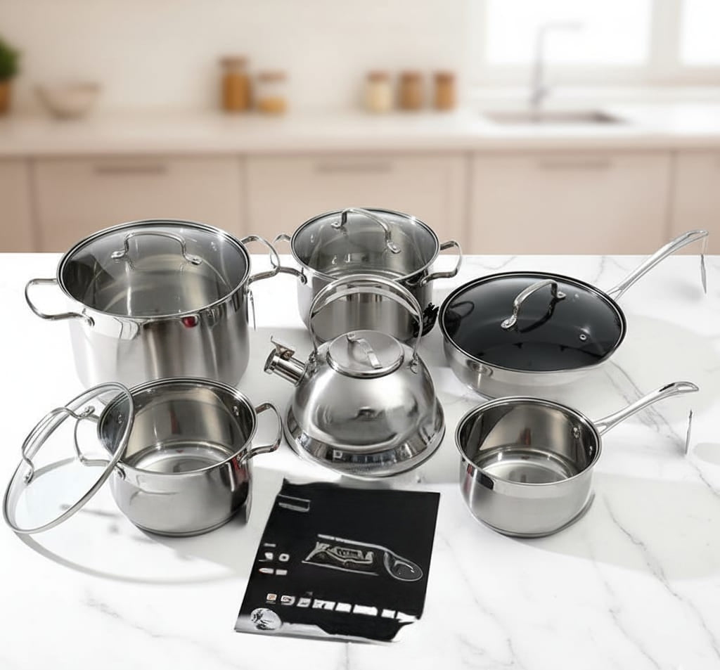 12pc Stainless steel cookware set with kettle
