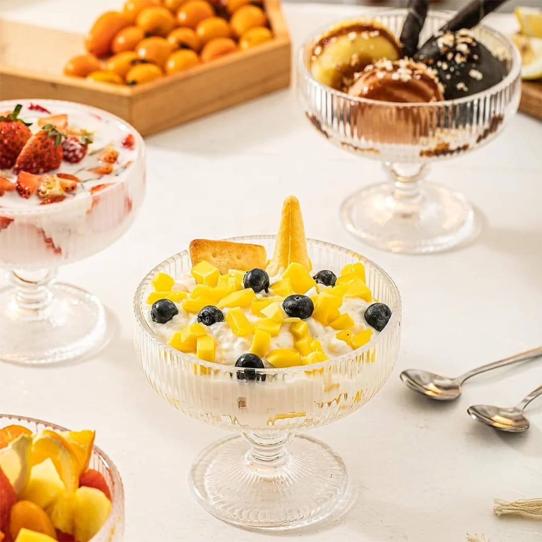 6pcs Fresh Embossed Dessert Glass