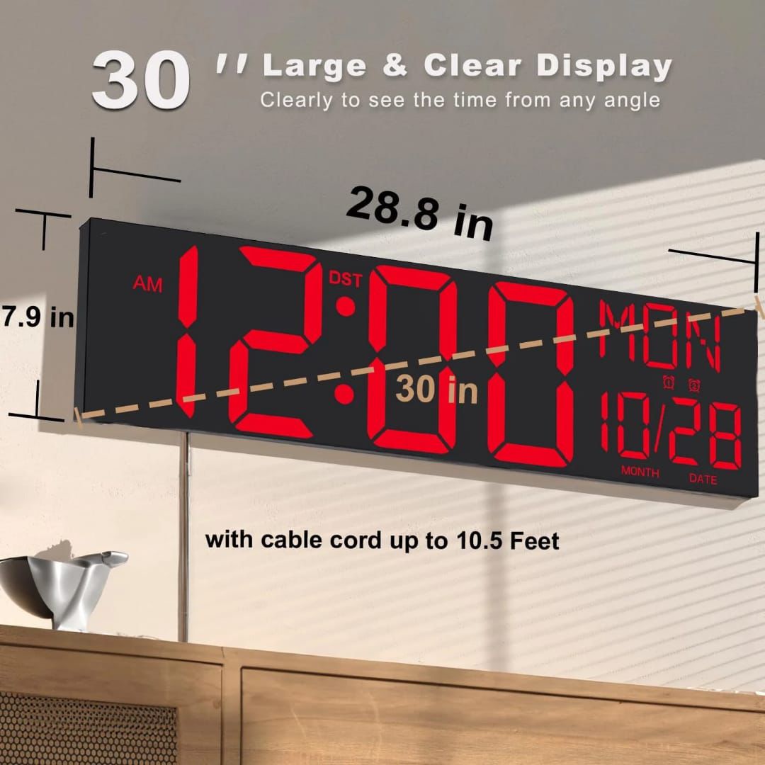 30-Inch LED Digital Alarm Clock-73.2× 20.1 cm