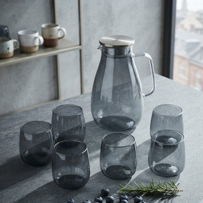 7 Piece Smoky Grey Glass Jug and Tumbler Set