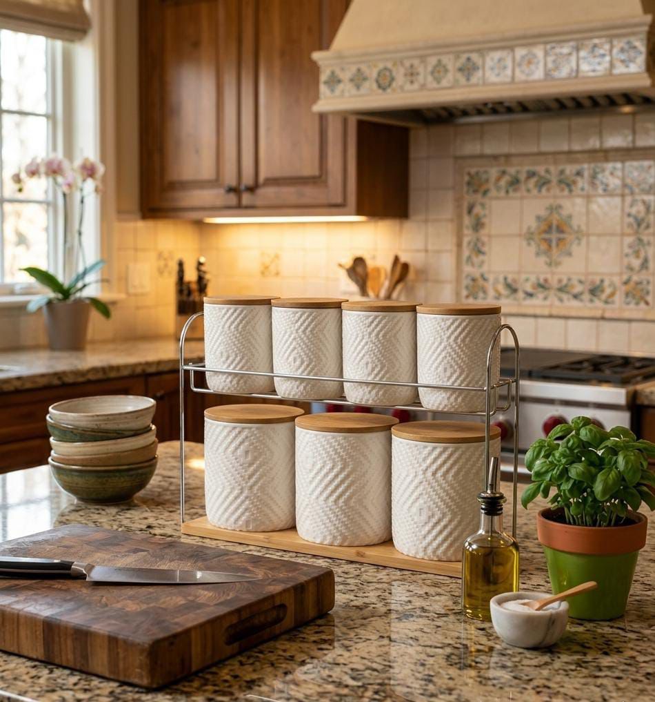 8-Piece Ceramic Canister Set With Tray