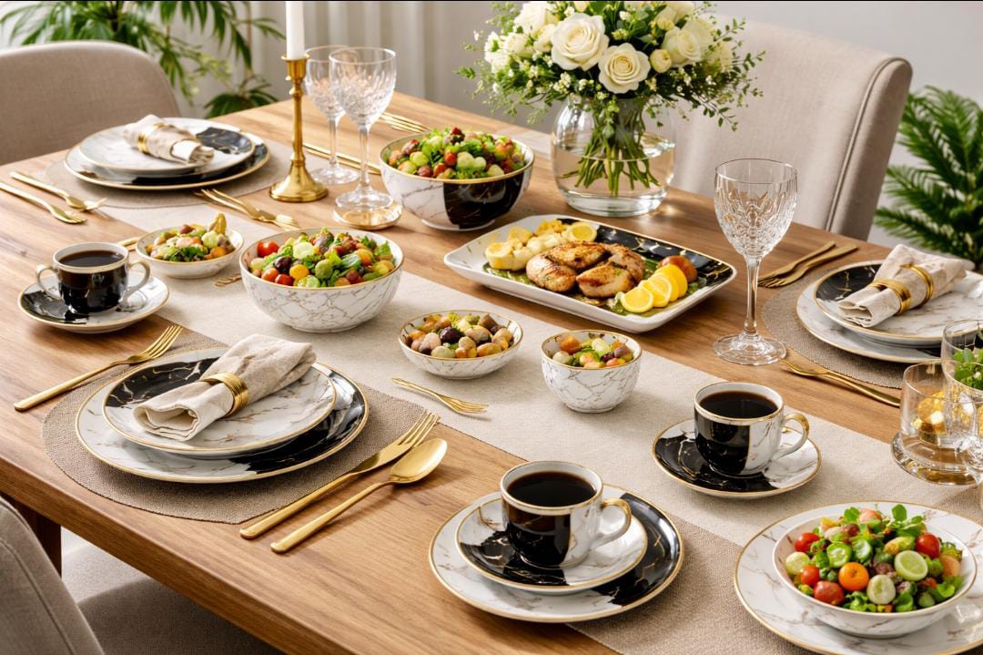 32 Piece Marble Dinner Set