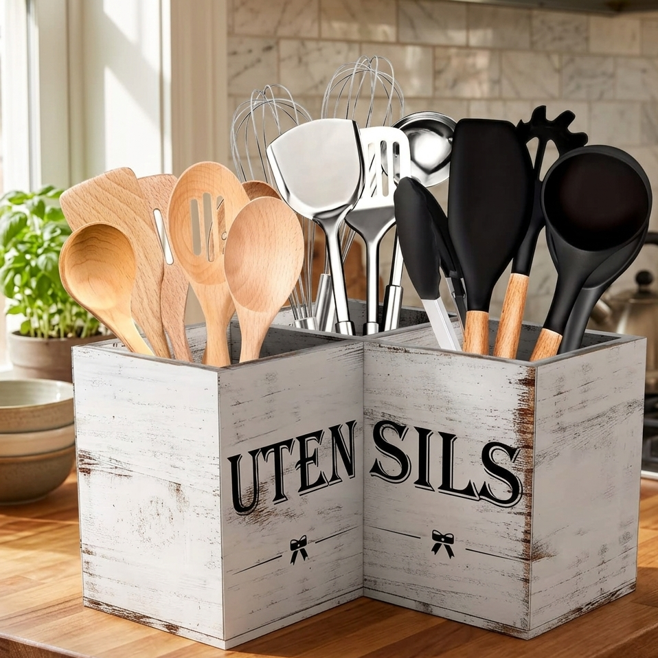 Wooden Kitchen Utensils Holder