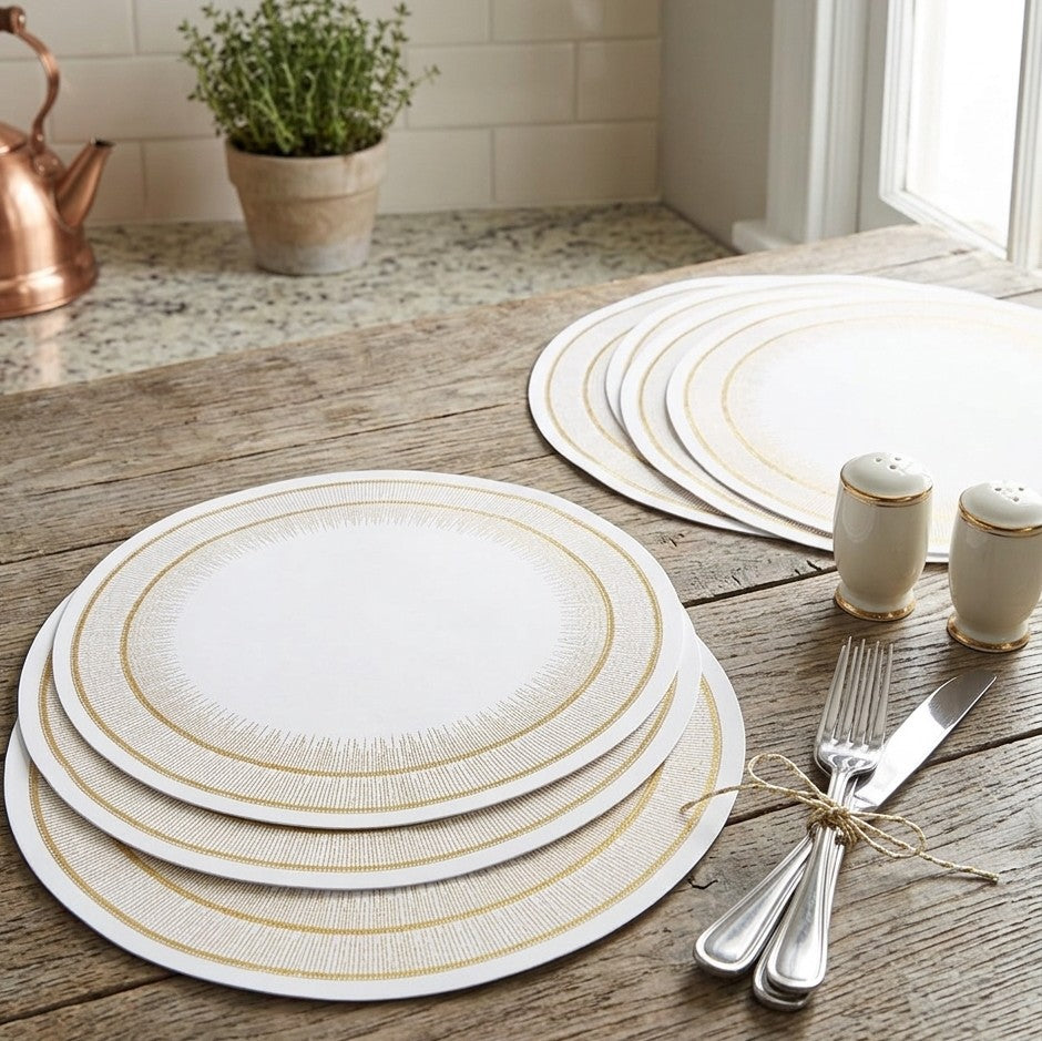 6Pc Round Faux Leather PVC Table Mat Set