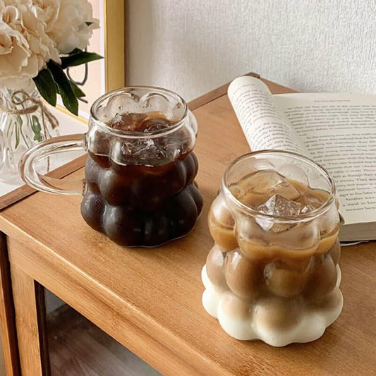 Set of 6 fancy bubble design clear glass mugs