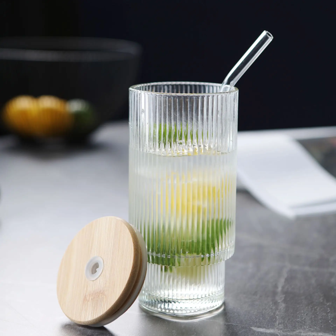 9-Piece Glass Smoothie Cup Set with Bamboo Lids