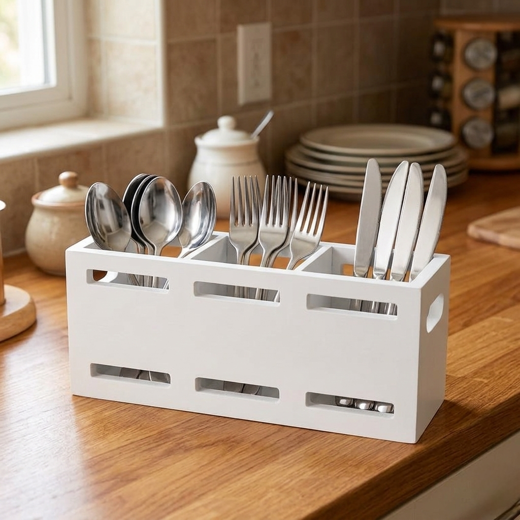 3 Compartment Eco Friendly Wooden Cutlery Holder