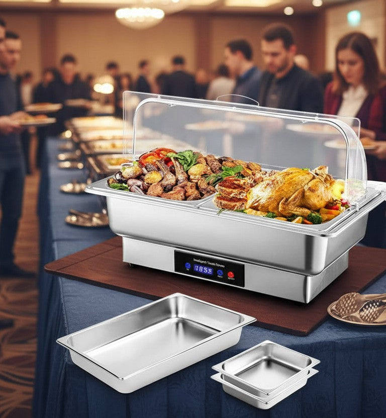Electric Chafing Dish with Clear Roll-Top Cover