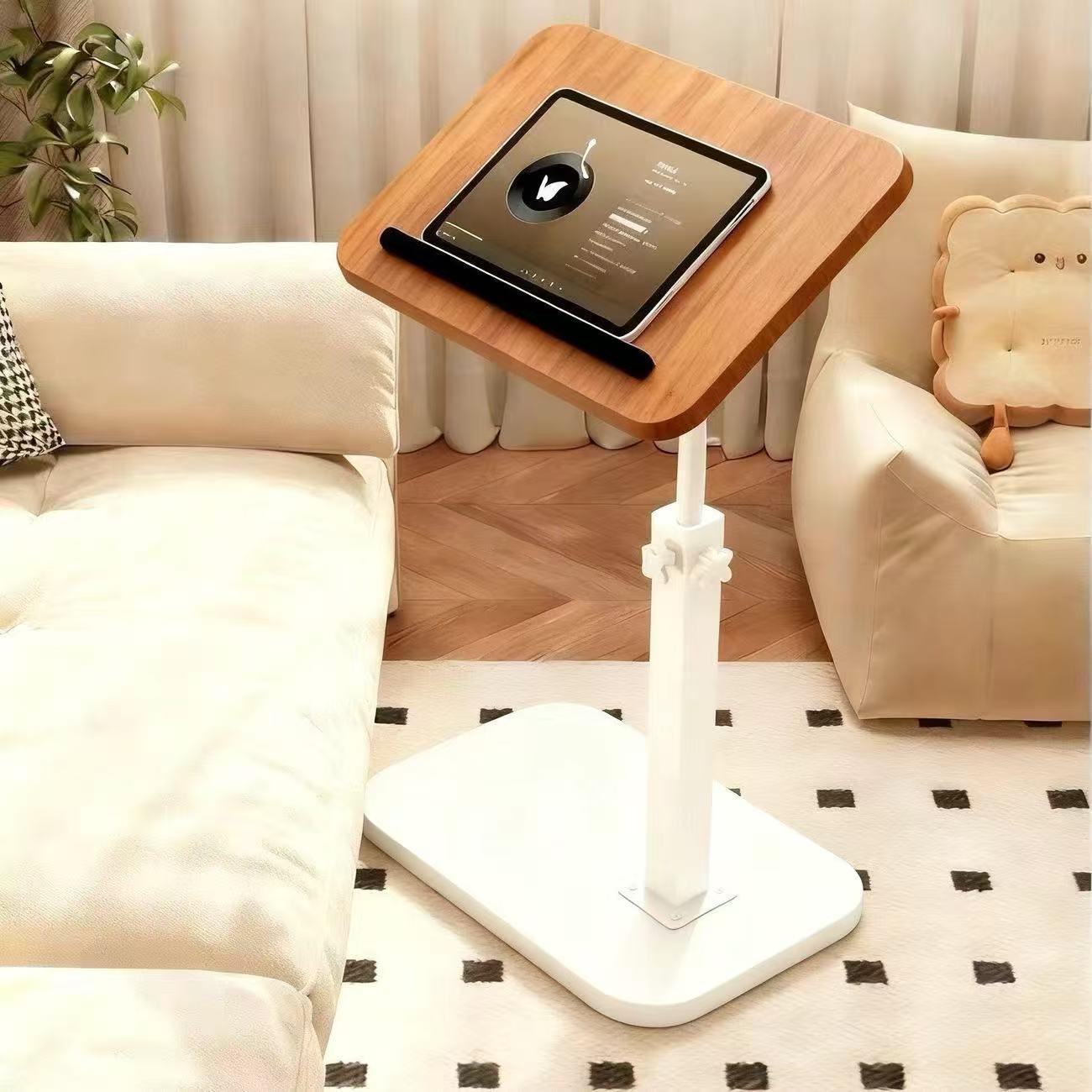 Adjustable C shaped side table with height control and compact design for sofa and bed use. 🖤