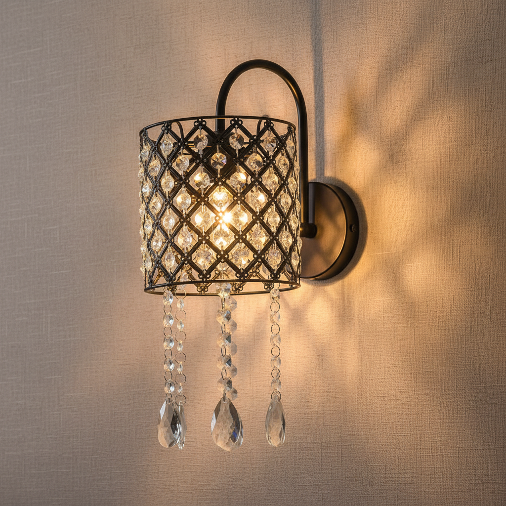 Crystal Drop Wall Light With Black Metal Frame-PL 1129-01-BK