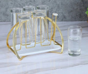 Glass and cup holder with drainer, metallic handle, rubber ends, and rust-resistant construction for kitchen use